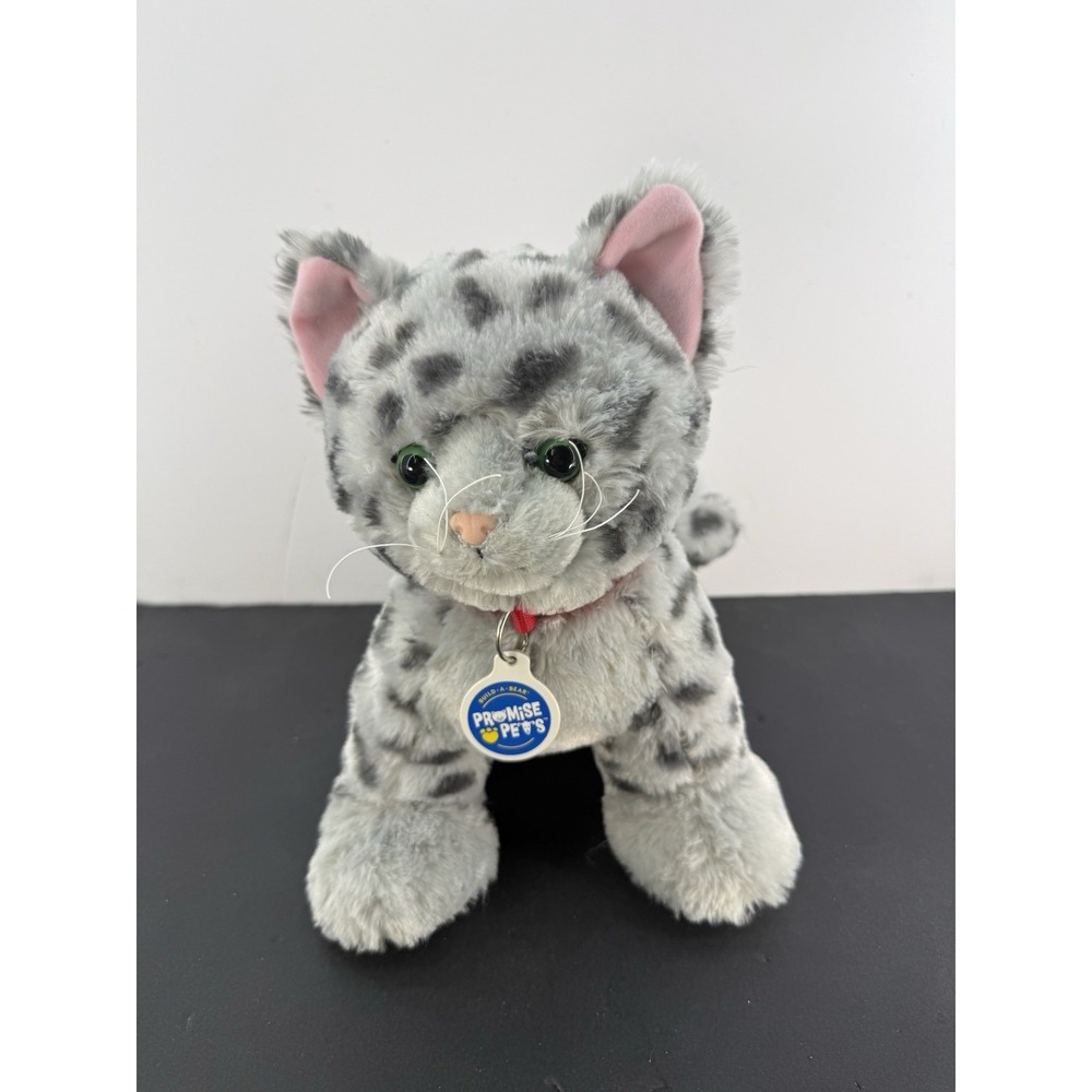 Build A Bear Promise Pets 12" Grey Spotted Cat Collar Ocicat Meows